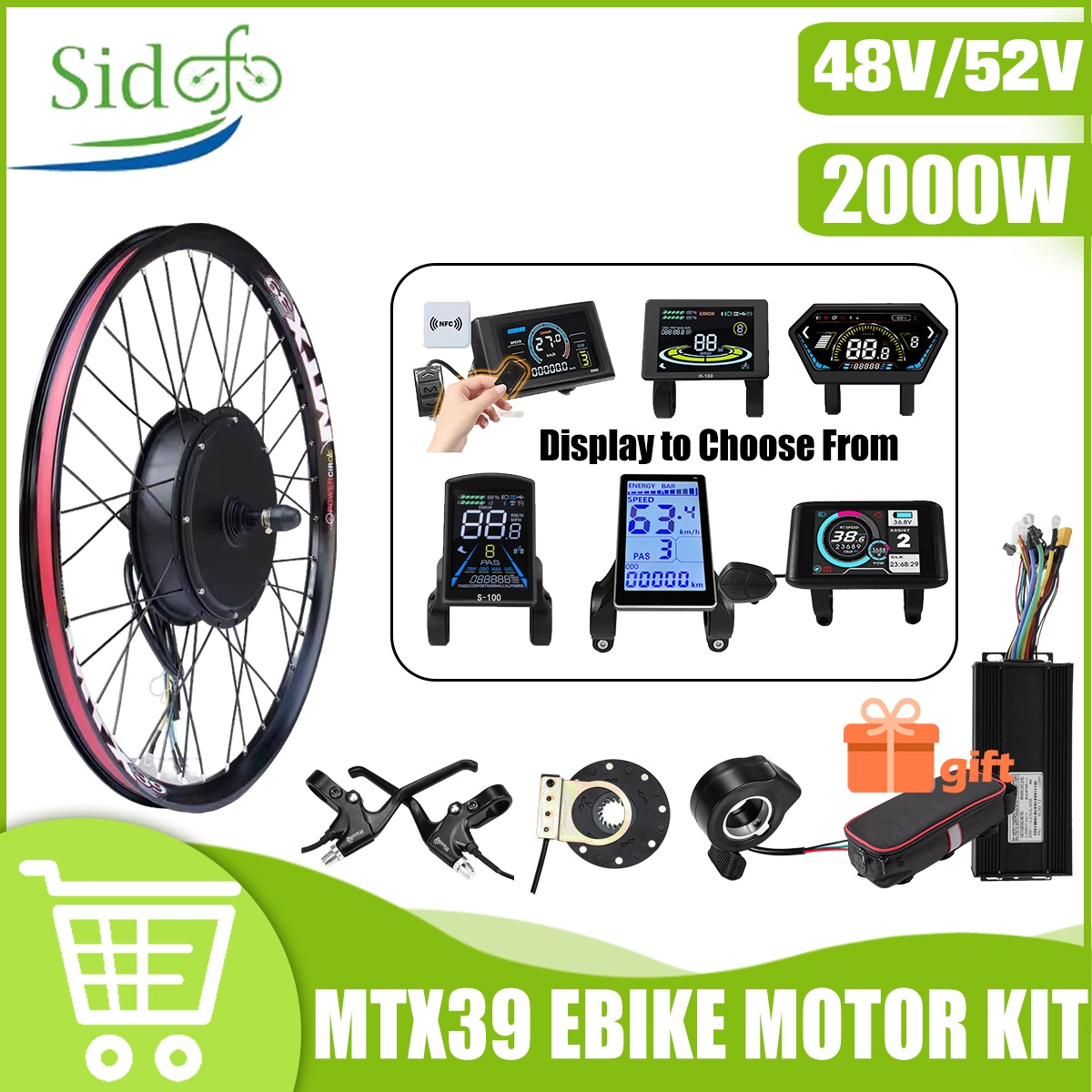 Gearless Hub Motor Conversion Kit 2000W With Display - MTX39 48V/52V 2000W Motor de cubo