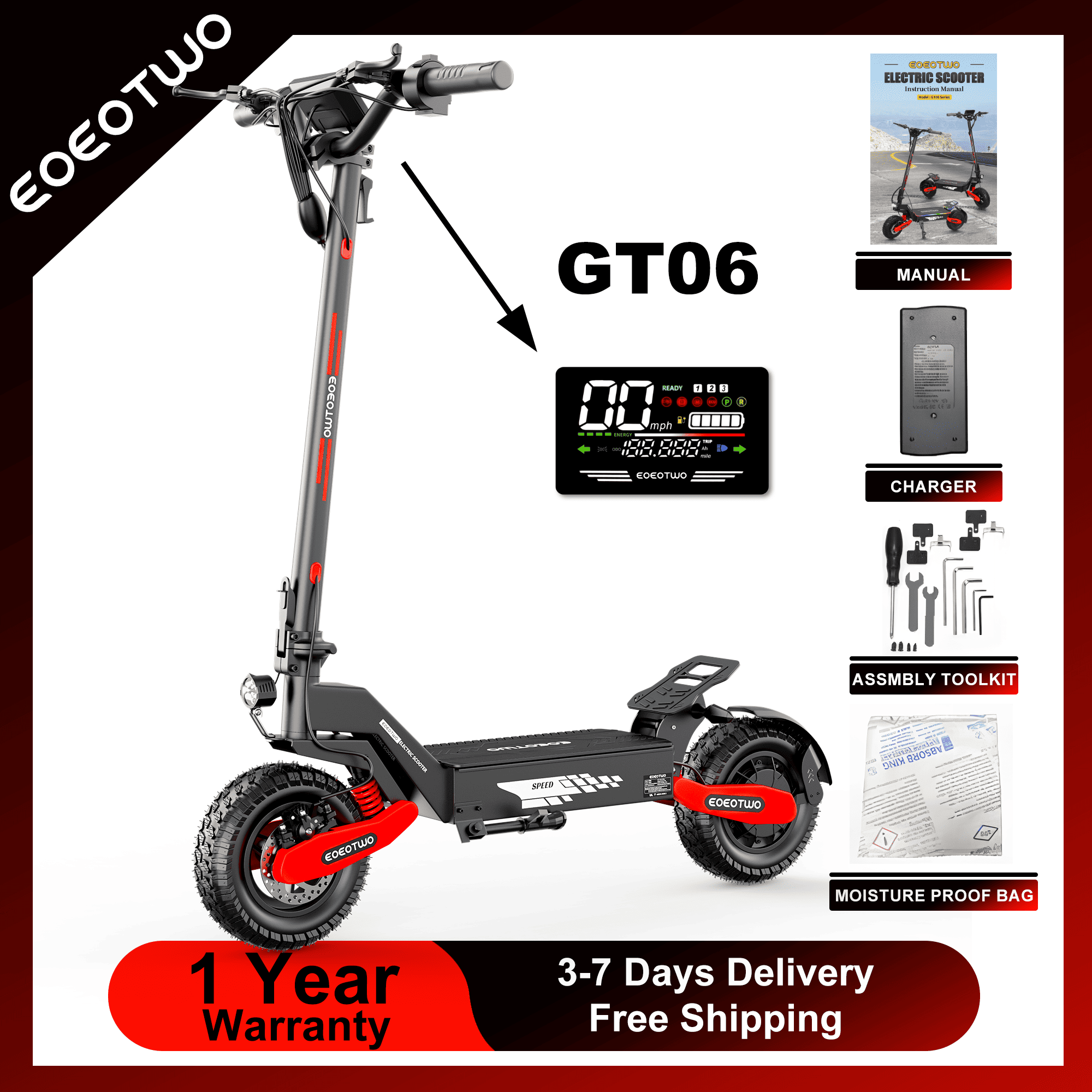 Dual Motor Ebike Kit 2000W - EOEOTWO GT06 Scooter Eléctrico para Adultos,