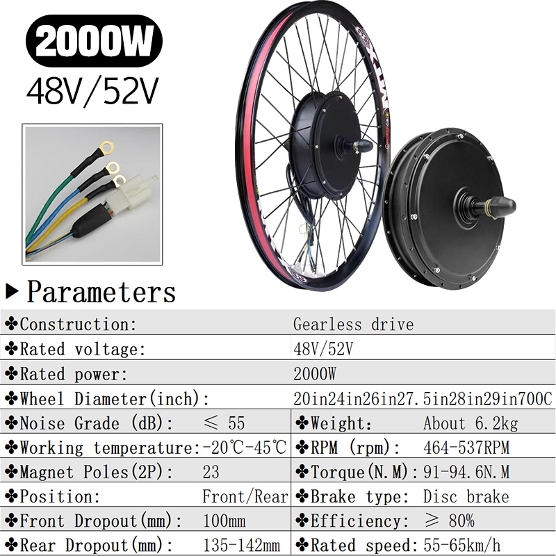 MTX39 48V/52V 2000W Motor de c - Gearless Hub Motor Conversion Kit 2000W With Display reseña y precio