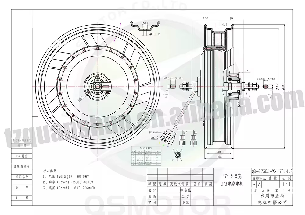 Motor Eléctrico sin Escobillas - 17 Inch Motorcycle Rim Hub Motor 72V reseña y precio